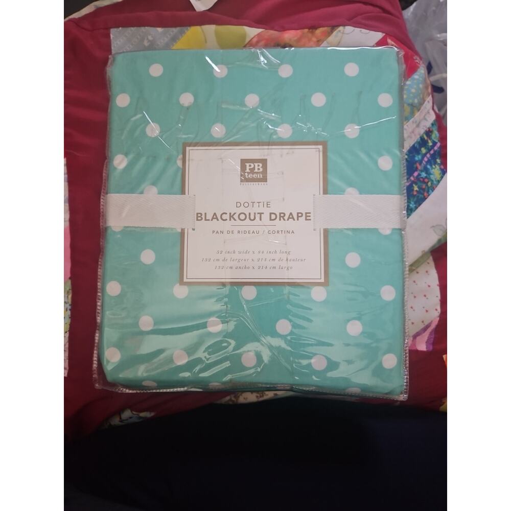 POTTERY BARN PB TEEN DOTTIE BLACKOUT DRAPE 52" X 84" Pool Green Panel Curtain